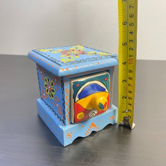 Hand Painted Wood and Ceramic Drawer Jewellery Box, Trinket Storage, Handmade. - Picture 7 of 10